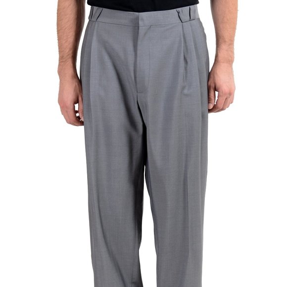 Versace Wool Mohair Silk Gray Pleated Dress Pants